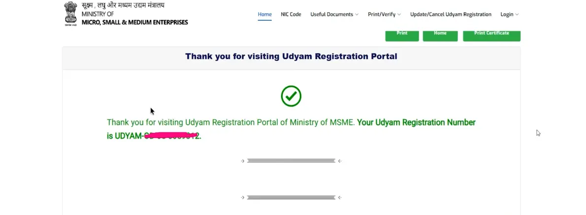 Receive the Udyam Registration Certificate Online